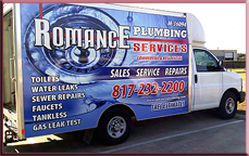 Romance Plumbing Services are master plumbers that provide residential and commercial plumbing services from simple pipe cleaning to slab leaks to remodeling. No job is too big or too small. (817) 232-2200